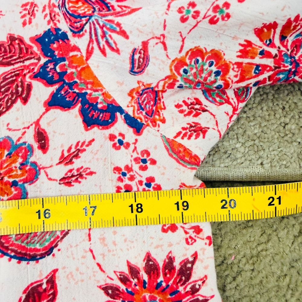 Boho Floral Puff Sleeve Top Size S Embroidered V-Neck Paisley Lightweight Beach - Picture 6 of 7